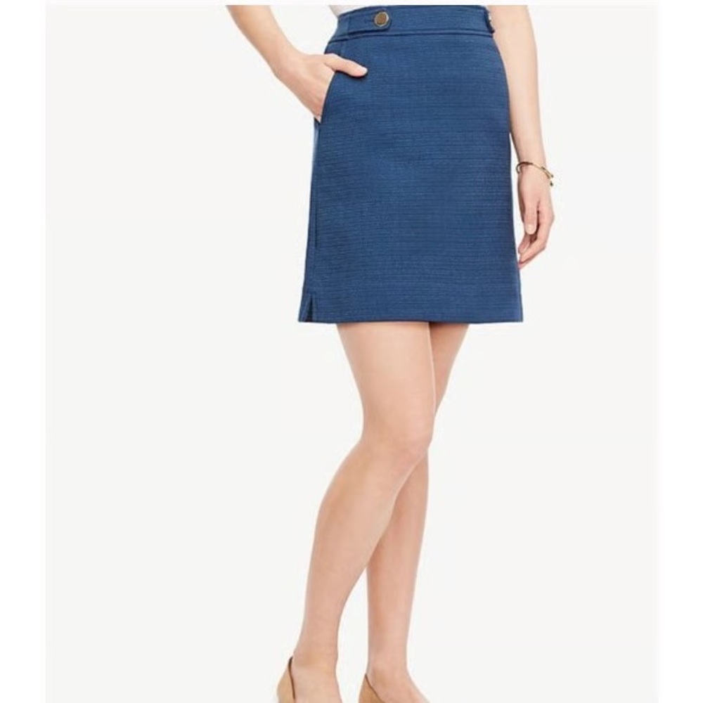 Ann Taylor Women’s Blue High Waisted Mini Pencil Textured Gold Buttons Skirt